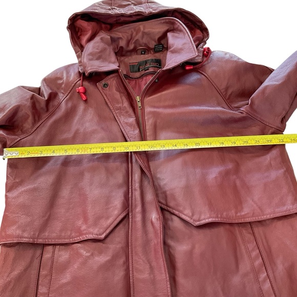 VTG 90s Phase Two Men’s XL Long Red Leather Jacket Removable Hood/Liner Parka - Picture 15 of 17